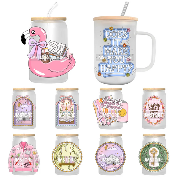 Bookish Positive Quotes Self Care UV DTF Transfer Stickers Decals Ready To Apply Waterproof For 16OZ Libbey Glass Can Tumbler