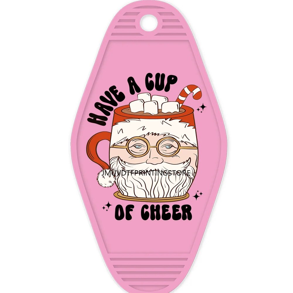 On The Petty List Christmas Santa High Quality WaterProof UV DTF Sticker For Motel Hotel Keychian Have A Cup Of Cheer Design