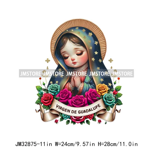 Cute Floral Mexico San Judas Tadeo Virgin Our Lady of Guadalupe Iron On DTF Transfers Stickers Ready To Press For Sweatshirts