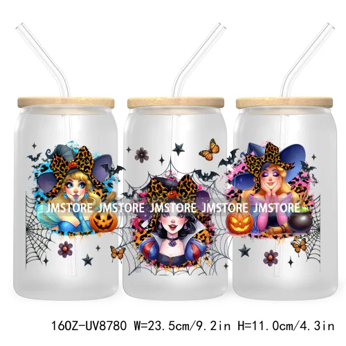 Halloween Leopard Cartoon Princess 16OZ UV DTF Cup Wrap Transfer Sticker Custom Labels Waterproof Logo For Libbey Glass Can Fall