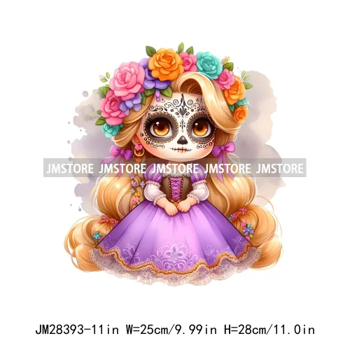 Washable Day Of The Dead La Catrina Dolls Designs Cartoon Princess Hispanic Girly Iron On DTF Transfers Stickers For Hoodies