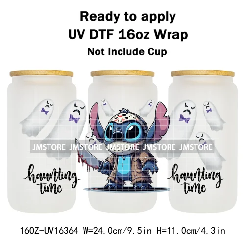 Horror Halloween Cartoon Killers 16OZ UV DTF Cup Wraps Ready To Apply Waterproof Transfer Stickers For Libbey Glass Can Tumbler