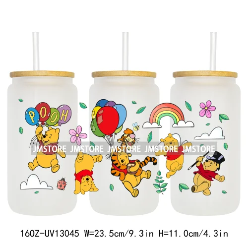 Lovely Cartoon Bear Characters 16OZ UV DTF Cup Wraps Ready To Apply Waterproof Transfer Stickers For Libbey Glass Can Tumbler