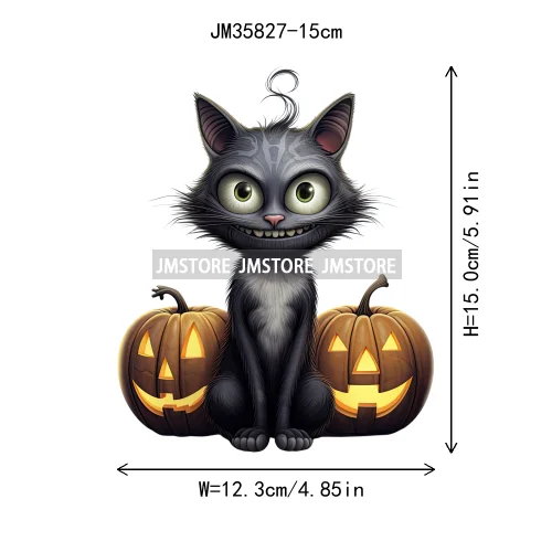 15cm 5.9in Kid Halloween Black Cat Iron On Heat Transfer Sticker For Clothes DTF Printed Vinyl Thermal Appliques Washable Decal