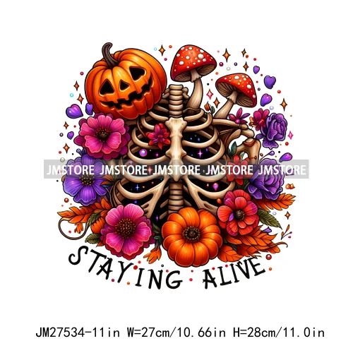 Colorful Coffee Skull Stay Spooky Pumpkin Witch Ghouls Halloween Season Designs DTF Iron On Transfers Stickers For Clothing Bags