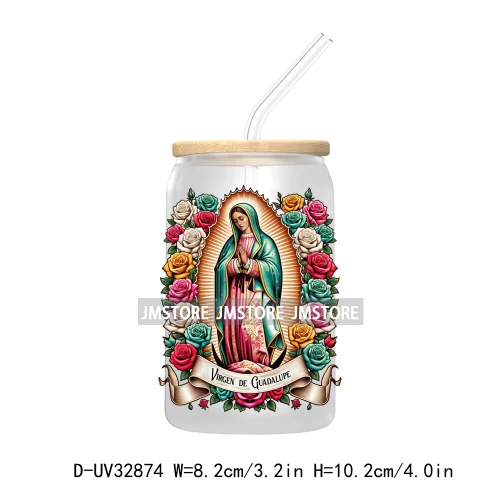 San Judas Tadeo Roses Praying Hands Mexican Woman UV Sticker Decals For Libbey Cold Cup Mug Tumbler Transfer Stickers Waterproof