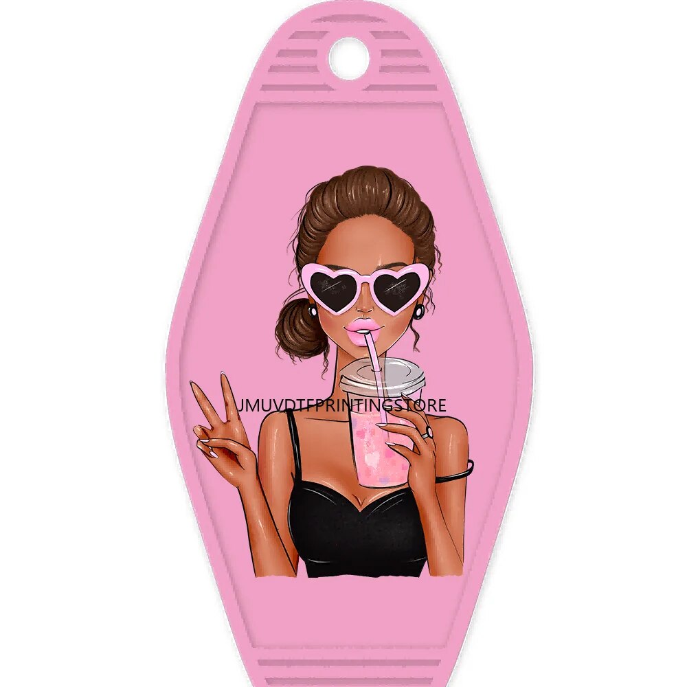 Black Girl Coffee Life High Quality WaterProof UV DTF Sticker For Motel Hotel Keychian