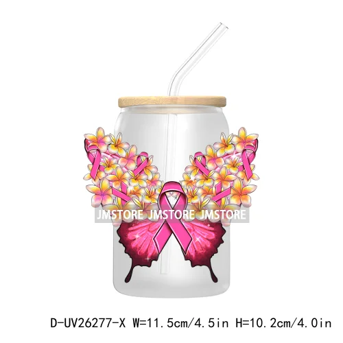 Fight Breast Cancer Awareness UV DTF Transfer Stickers Decals For Libbey Cold Cups Mugs Waterproof Custom Logo Label Pink Ribbon