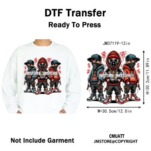 12in Cartoon Graffiti Streetwear Tiger Bunny Animal King Hip Hop Poster Iron on DTF Transfer Stickers Ready to Press for Hoodies
