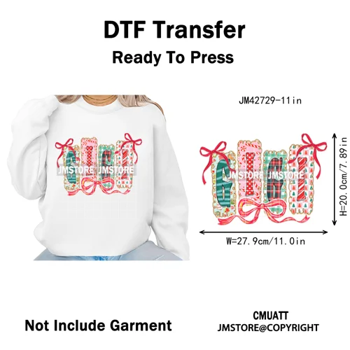 Colorful Christmas Mama Claus Coquette Candy Cane Santa Iron on DTF Washable Transfers Stickers Ready to Press for T-shirts