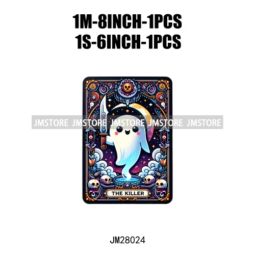 Custom Spooky Season Ghost Cycopath Skull Halloween Tarot Card DTF Iron On Heat Press Transfer Stickers Printing For Hoodies