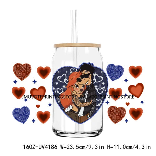 Chicano Cartoon Mouses Couple Valentine 16OZ UV DTF Cup Wrap Transfers Stickers Custom DIY Waterproof Logo For Libbey Glass Can