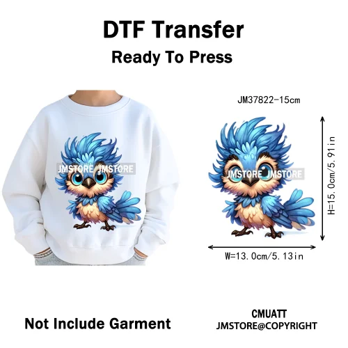 15cm 5.9in Kids Funny Hairy Cartoon Birds Animal Washable Iron on DTF Transfers Stickers Printing Ready to Press for Clothing