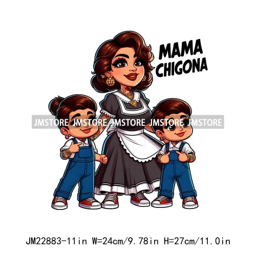 Cartoon Mama Chingona Chicana Latina Mexican Spanish Mom Kids Happy Mother's Day Iron On DTF Transfer Stickers For Clothes