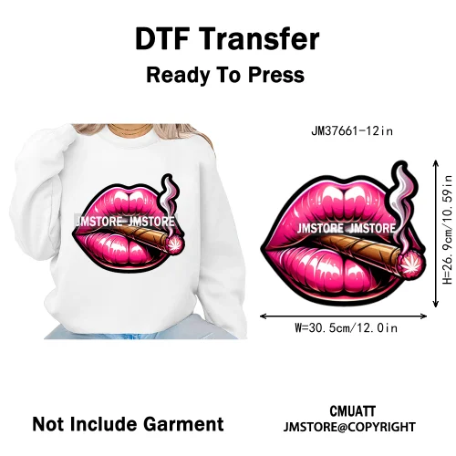 12in Glossy Dripping Lips Streetwear Graffiti Trap Girls Iron on DTF Thermal Transfer Stickers Ready to Press for Woman Clothing