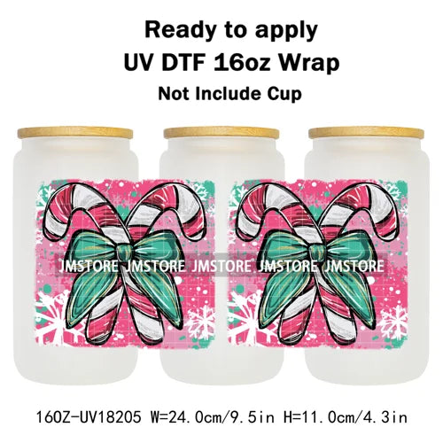 Preppy Brushstroke Christmas Santa Claus 16OZ UV DTF Cup Wraps Ready To Apply Waterproof Transfer Stickers For Libbey Glass Can