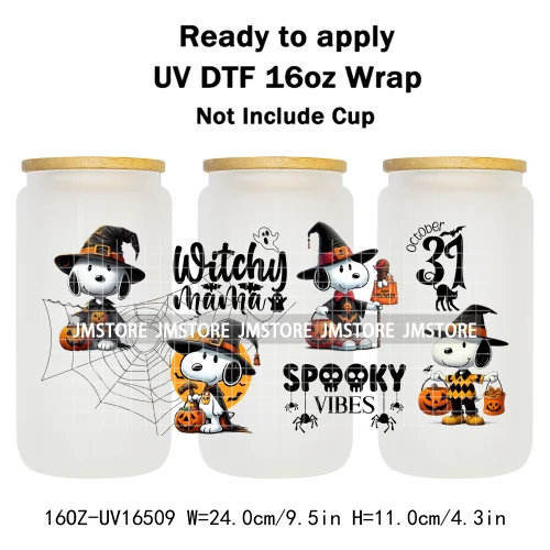 Halloween Witch Cartoon Skulls Boo Ghouls UV DTF Stickers Ready To Transfer Cup Wrap Custom Labels For Libbey Can Glass Tumbler