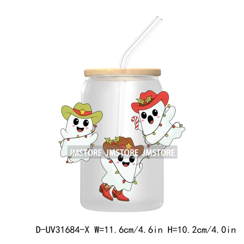 Hot Cocoa Season Western Howdy Ghost Christmas Custom UV DTF Sticker Decals For Libbey Cold Cups Mugs Tumbler Transfer Stickers