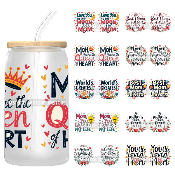 Mother's Day Quotes Mom Love UV DTF Wraps Transfer Sticker Waterproof Custom UV DTF Prints For 16OZ Libbey Glass Can Tumbler Mug