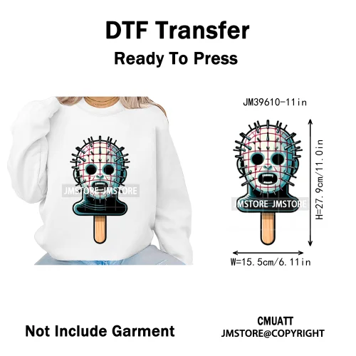 Scary Halloween Popsicles Horror Movie Killers Character Iron on DTF Washable Transfers Stickers Ready to Press for Textile Bags