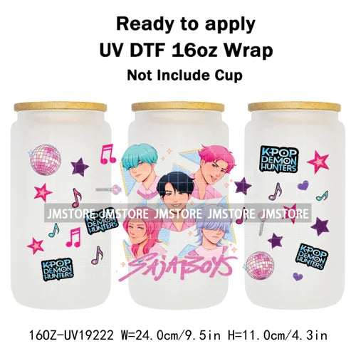 Kpop Saja Boys Bands Demon Hunter UV DTF Wraps Transfer Sticker Selfadhesive Waterproof High Quality For 16OZ Libbey Glass Can