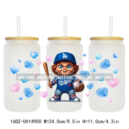 Baseball Sport Cartoon Characters UV DTF Wraps Transfer Sticker Ready To Apply Waterproof Logo For 16OZ Libbey Glass Can Tumbler