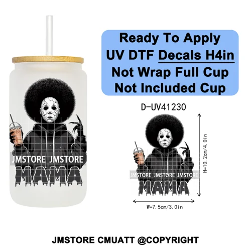 Spooky Mama Skullface Halloween UV DTF Decals Ready To Apply Waterproof Transfer Stickers DIY Crafts For 16OZ Libbey Glass Can