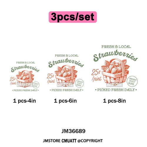 Boho Coquette Floral Strawberry Festival Vibes Summer Fruit Iron on DTF Thermal Transfer Sticker Ready to Press for Clothes Bags