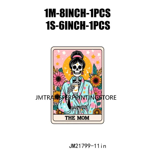 Colorful Iron On Dog Cat Mom The Mom Tarot Card Woman Skeleton Mother Decals DTF Transfer Stickers Ready To Press For Hoodies