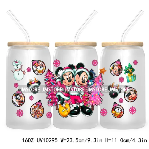 Princess Christmas Cartoon Friends 16OZ UV Cup Wrap DTF Transfer Stickers For Libbey Glass Can Cups Tumbler Magical Kingdom Vibe