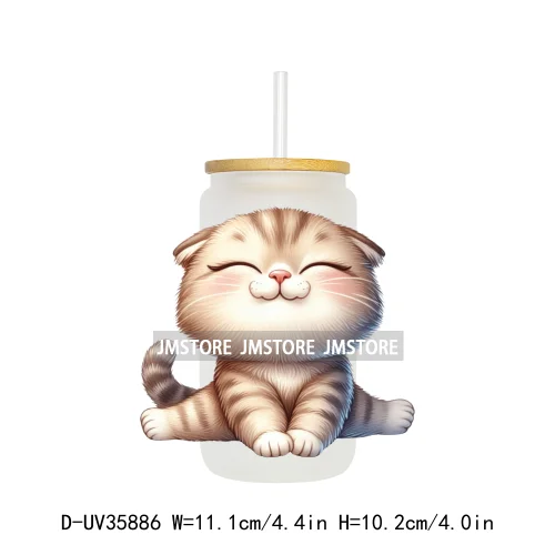 Cute Chubby Yoga Cats Animals UV DTF Transfer Stickers Decals Ready To Apply Waterproof For 16OZ Libbey Glass Can Cups Tumbler