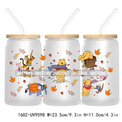 Halloween Cartoon 16OZ UV DTF Cup Wrap Transfer Stickers Custom Labels Waterproof Logo For Libbey Glass Can Pumpkin Season Vibes