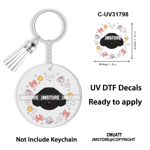 Dog Pet Mom Flower Bow Frame High Quality WaterProof Ready To Apply UV DTF Stickers For Round Circle Acrylic Keychain Keyring