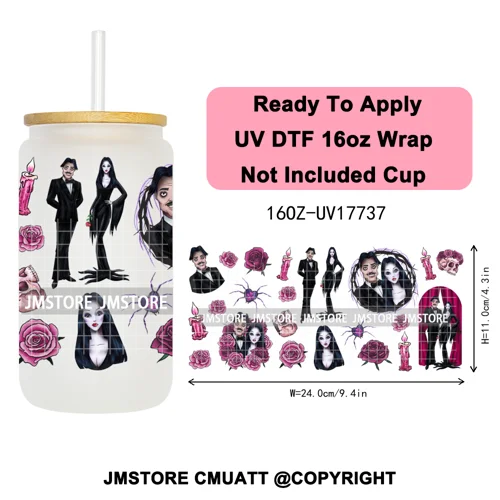Horro Killer Witch Halloween UV DTF Cup Wrap Ready To Apply Transfer Stickers Waterproof 16OZ Tumbler Wraps For Libbey Glass Can