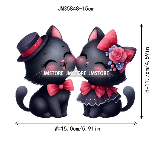 15cm 5.9in Kids Cute Flower Heart Love Valentine Black Cat Iron On Heat Transfer Sticker For Clothes Print Vinyl Washable Decal