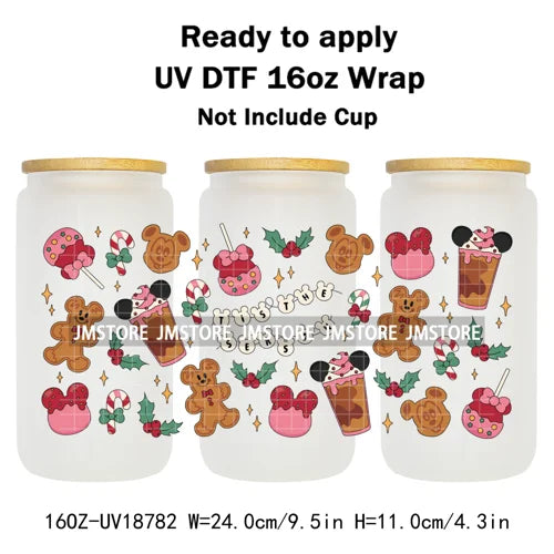 Merry Christmas Cartoon Mouse Cookies UV DTF Stickers Ready To Apply Cup Wrap Durable Custom Logo DIY Craft For Libbey Can Glass