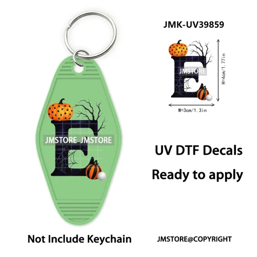 Halloween Pumpkin Alphabet Letters UV DTF Motel Keychain Decal Ready To Ship Durable Transfer Stickers Prints For Hotel Keychain