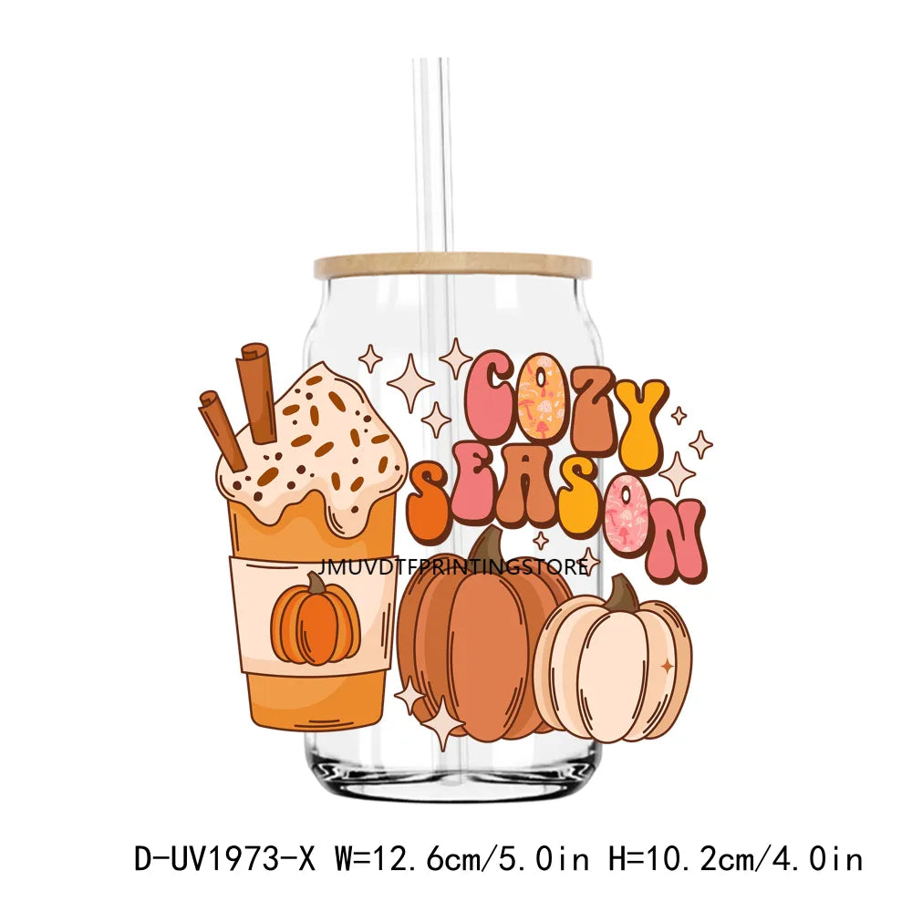 Feelin Pumpkin Spicy Autumn Vibes UV DTF Transfers Stickers Decals For Libbey Cold Cups Mugs Tumbler Waterproof DIY Craft