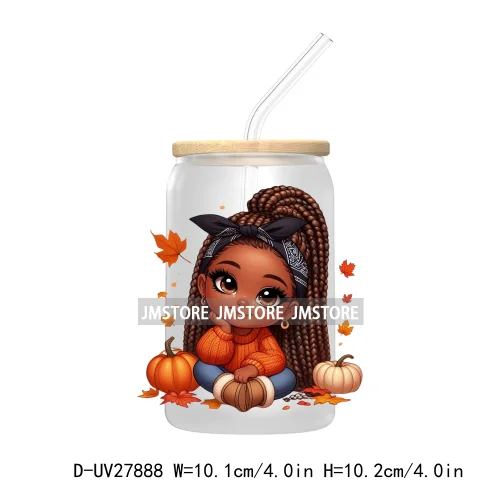 Autumn Chibi Super Cute Black Baby Girl UV DTF Transfer Stickers Decals For Libbey Cold Cups Mugs Tumbler Waterproof Afro Kids