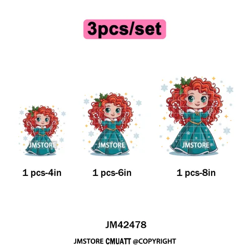 Cute Cartoon Movie Princess Christmas Winter Girly Kids Holiday Iron on DTF Washable Transfer Sticker Ready to Press for Clothes