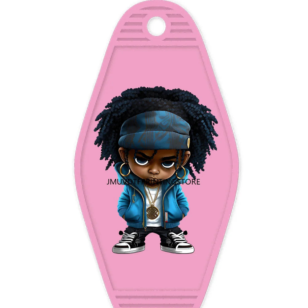 Cool Afro Boy Prince Magic High Quality WaterProof UV DTF Sticker For Motel Hotel Keychain Fashion Black Kids