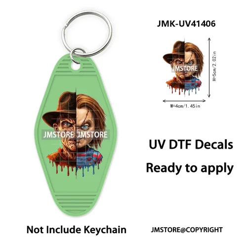 Halloween Horror Killer Energy Drink UV DTF Motel Keychain Decal Ready To Ship Durable Transfer Stickers Logo For Hotel Keychain