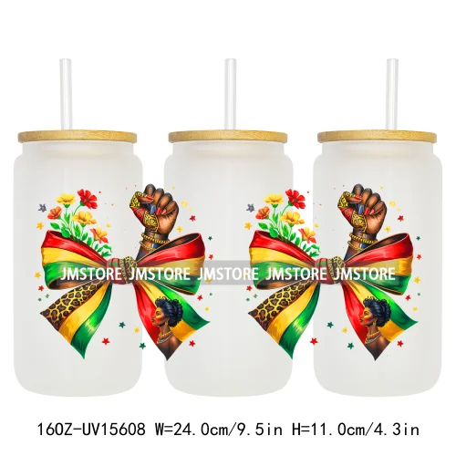 Juneteenth Vibes Sneaker And Heel Afro Woman 16OZ UV DTF Cup Wraps Ready To Apply Transfer Stickers For Libbey Glass Can Tumbler