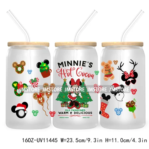 Merry Christmas Cartoon Couple 16OZ UV DTF Cup Wrap Ready To Apply For Libbey Glass Can Cup Tumbler Gingerbread Candy Cane Mouse