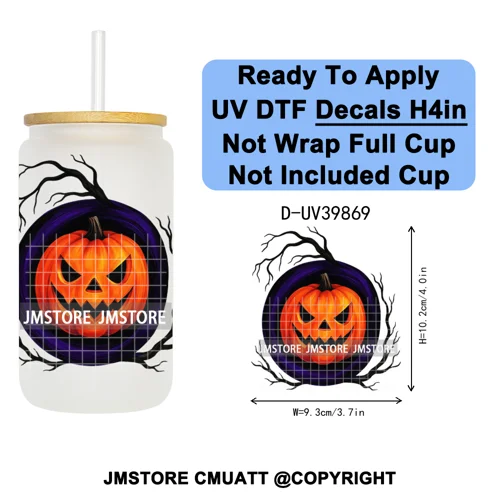 Polka Dot Pumpkin Halloween Letter Coquette UV DTF Decals Ready To Apply Waterproof Transfer Stickers For 16OZ Libbey Glass Can