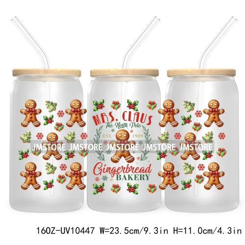 Merry Mama Social Club UV DTF Cup Wraps Transfers Sticker For 16OZ Libbey Glass Can Holiday Christmas Santa Tree Coquette Bow