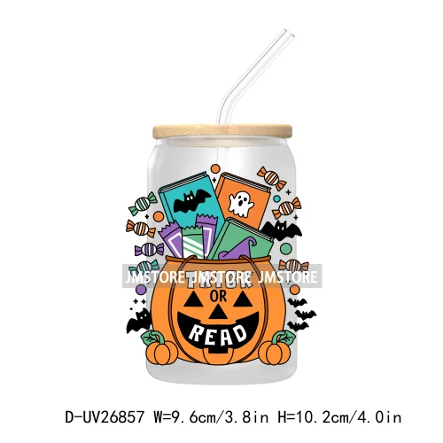 Spooky Halloween Book Club 16OZ UV DTF Cup Wrap Transfer Stickers Custom Labels Waterproof Logo For Libbey Glass Can Fall Season