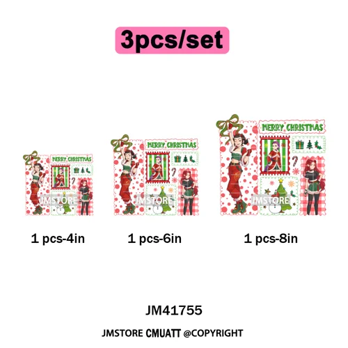Preppy Christmas Festive Boys Girls Movie Xmas Gift Food Light Iron on DTF Washable Transfer Stickers Ready to Press for Clothes