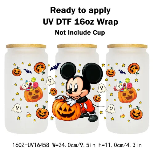 Cartoon Mouse Halloween Trick Or Treat UV DTF Stickers Ready To Transfer Cup Wrap Custom Prints For Libbey Can Glass Tumbler Mug