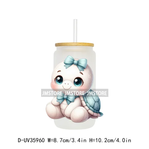 Coquette Bow Cute Animals UV DTF Transfer Stickers Decals Ready To Apply Waterproof Print For 16OZ Libbey Glass Can Cups Tumbler